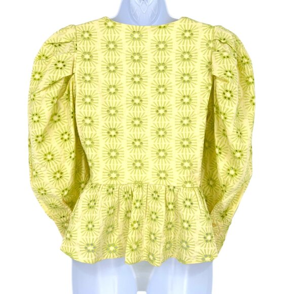 Zara Embroidered Openwork Puff Sleeve Peplum Top Size Small - Picture 7 of 13